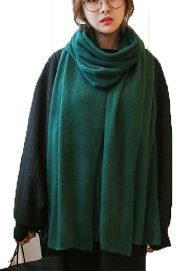 Wander Agio Womens Warm Long Shawl Winter Blanket Scarf Scarf Pure Color Dark Green - Image 1